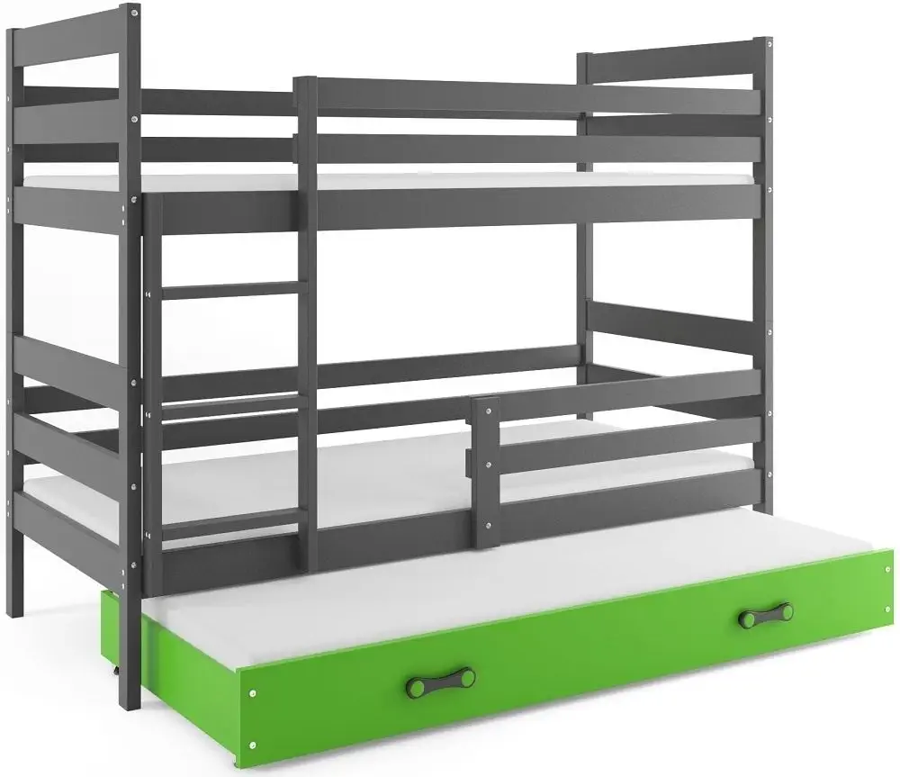 eoshop Poschodová posteľ s prístelkou ERYK 3 80x160 cm, grafitová/zelená (Voľba matraca: Penový matrac)